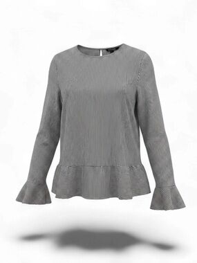 Banana Republic Black and White Striped Ruffle-Hem Blouse